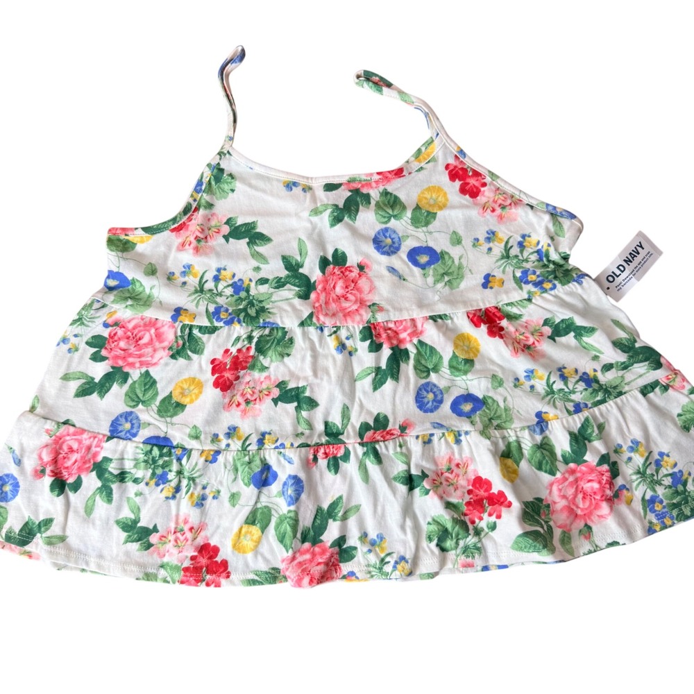 Old Navy Girls Floral Tiered Cami Top White Multi Cotton‎ Size L